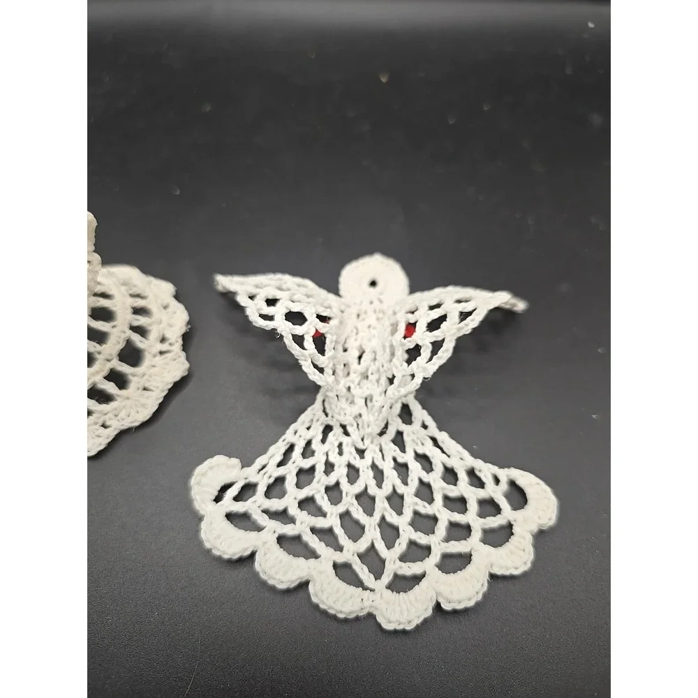 Vintage Starched White Crochet Christmas Angel W/ Halo‎ 3 1/2